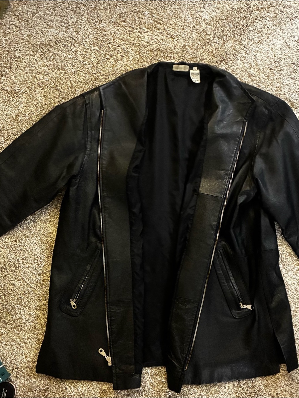 Newport News Black Leather Zip-Front Jacket, Genuine Leather, Vintage 80s/90s